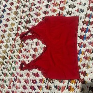 Red Lace Trim Crop Top
